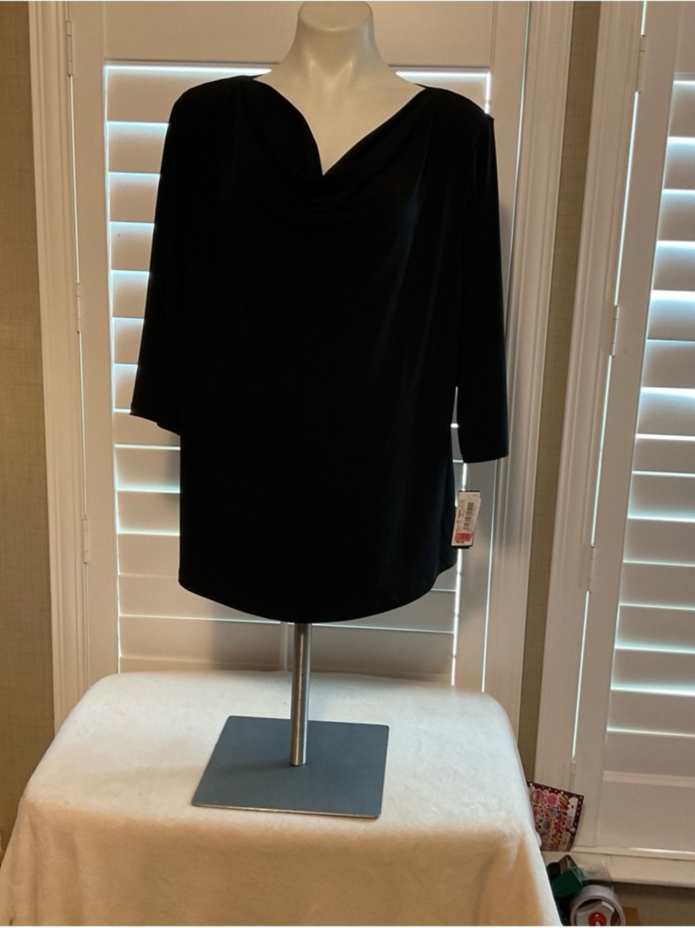 I.N. Studio Black Draped Cowl Neck Blouse